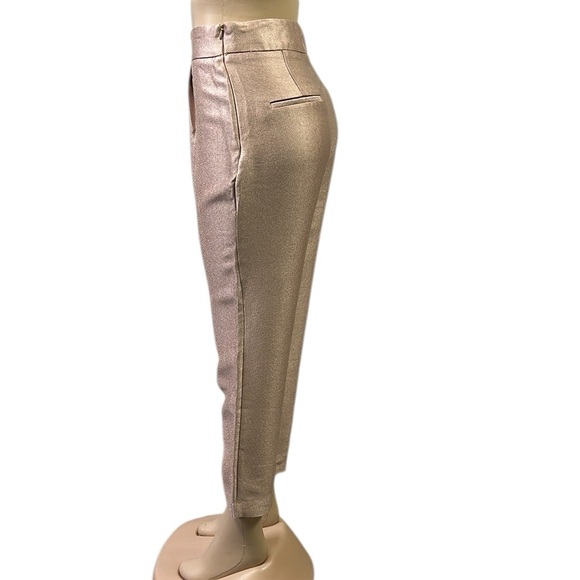 Zara Rose Gold Textured Satin Shine High Rise Pants Zip Side Faux Pockets Small - Picture 4 of 10